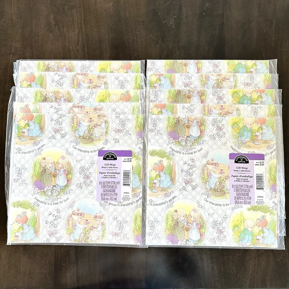 10 Packs SEALED NEW Hallmark Precious Moments Wrapping Paper Friends Friendship